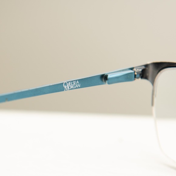Chelsea Morgan Blue Cat Eye Semi Rimless Eyeglass Frames Textured Geometric Chic - Picture 6 of 7